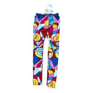 Three Friends Girls Mosaic Pink Blue Yellow Whimsical‎ Peggy Leggings 14 NWT